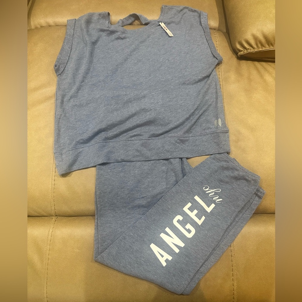 Victoria's Secret Heather Gray Knit Top and matching bottoms.